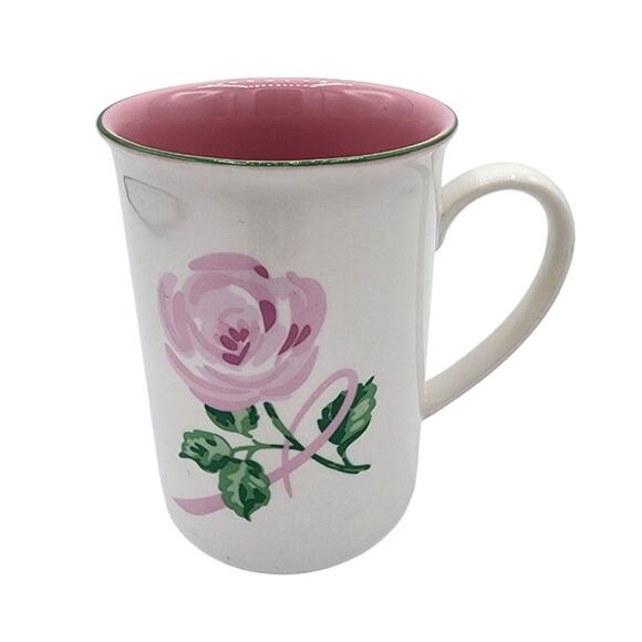 Vintage 1992 Avon Breast Cancer Crusade Pink Ribbon & Flower Ceramic Coffee Mug - Picture 1 of 7